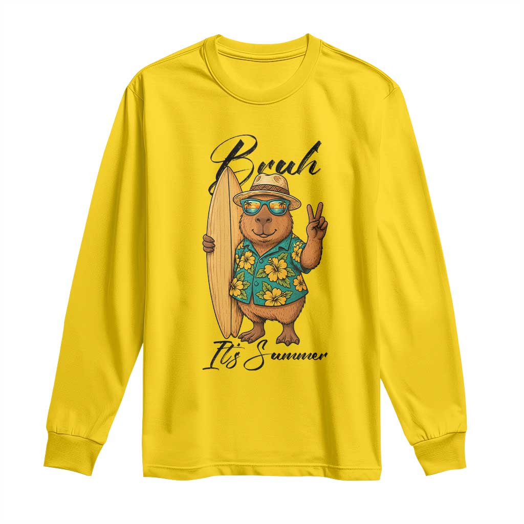 Bruh Its Summer Long Sleeve Shirt Funny Capybara Surfer Beach Vacation Gift TS12 Daisy Print Your Wear