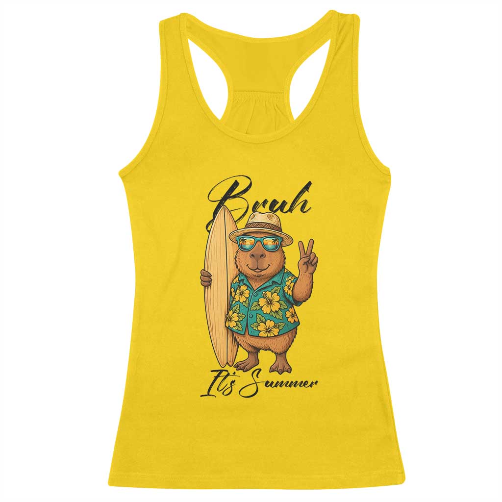 Bruh Its Summer Racerback Tank Top Funny Capybara Surfer Beach Vacation Gift TS12 Daisy Print Your Wear