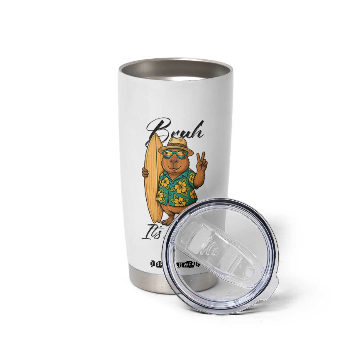 Bruh Its Summer Tumbler Cup Funny Capybara Surfer Beach Vacation Gift TS12 Print Your Wear