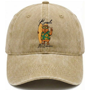 Bruh Its Summer Washed Cotton Baseball Cap Funny Capybara Surfer Beach Vacation Gift TS12 Print Your Wear