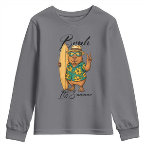 Bruh Its Summer Youth Sweatshirt Funny Capybara Surfer Beach Vacation Gift TS12 Charcoal Print Your Wear