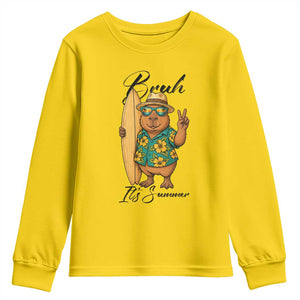 Bruh Its Summer Youth Sweatshirt Funny Capybara Surfer Beach Vacation Gift TS12 Daisy Print Your Wear