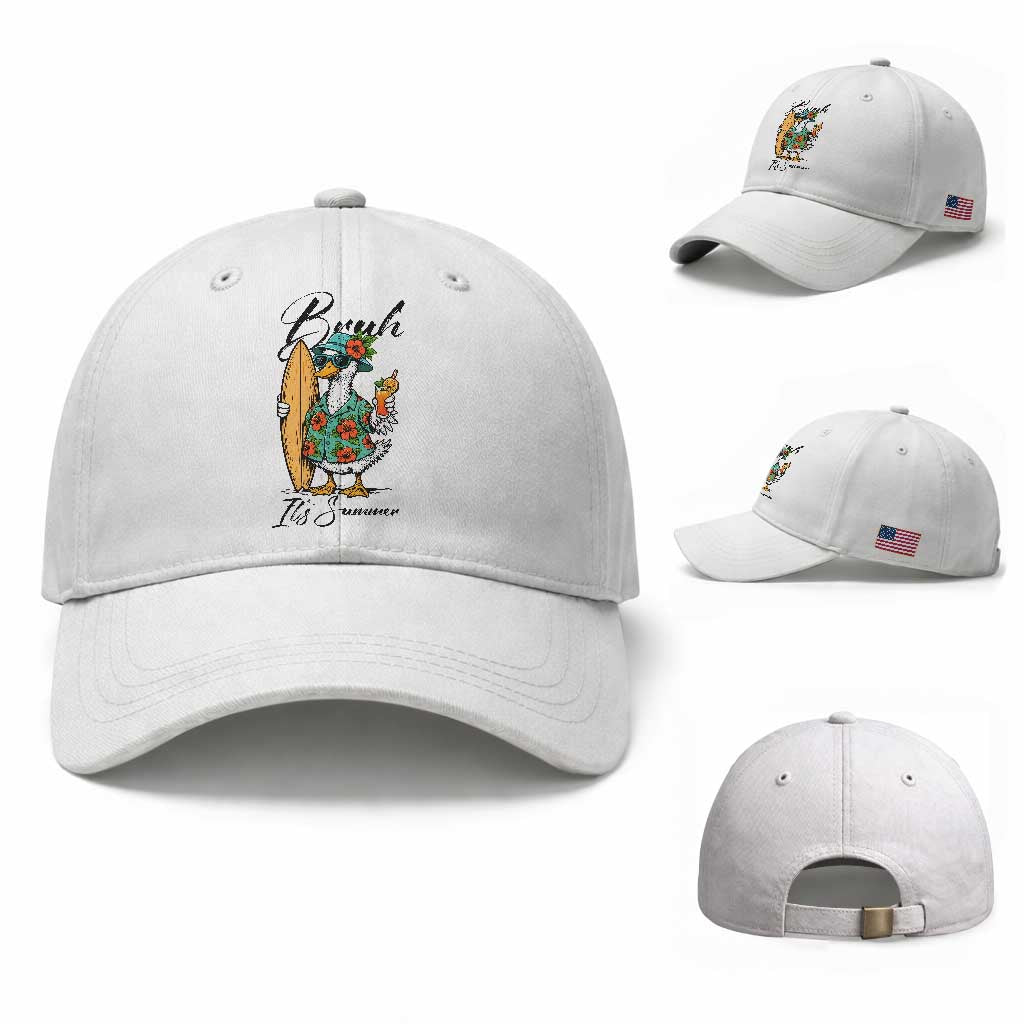 Bruh Its Summer Baseball Cap Funny Hawaiian Goose Surfer Graphic TS12 Baseball Cap Universal Fit White Print Your Wear
