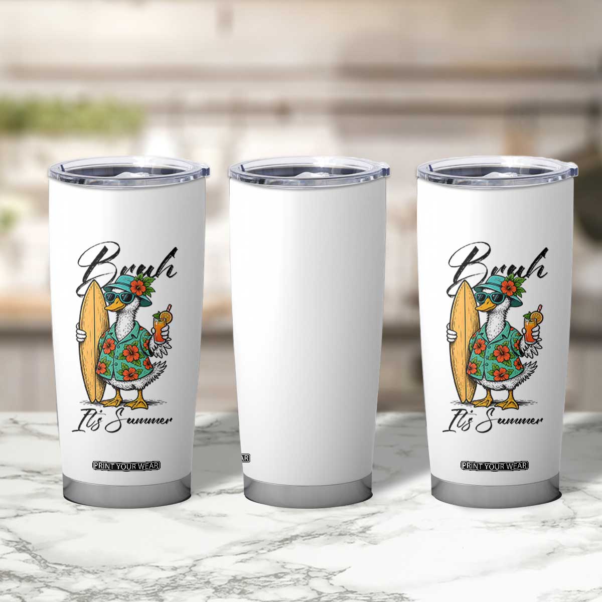 Bruh Its Summer Tumbler Cup Funny Hawaiian Goose Surfer Graphic TS12 Print Your Wear