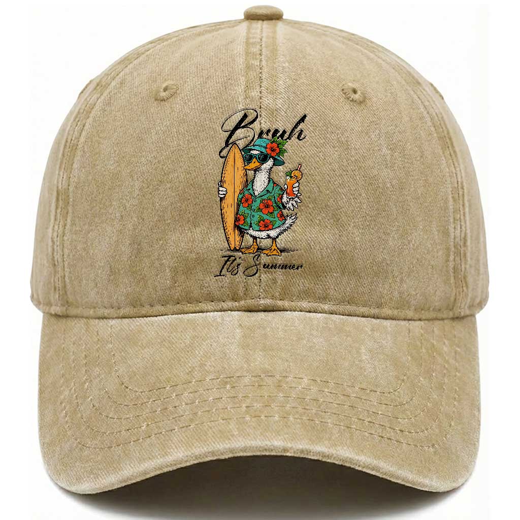 Bruh Its Summer Washed Cotton Baseball Cap Funny Hawaiian Goose Surfer Graphic TS12 Print Your Wear
