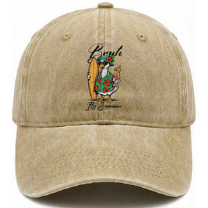 Bruh Its Summer Washed Cotton Baseball Cap Funny Hawaiian Goose Surfer Graphic TS12 Print Your Wear