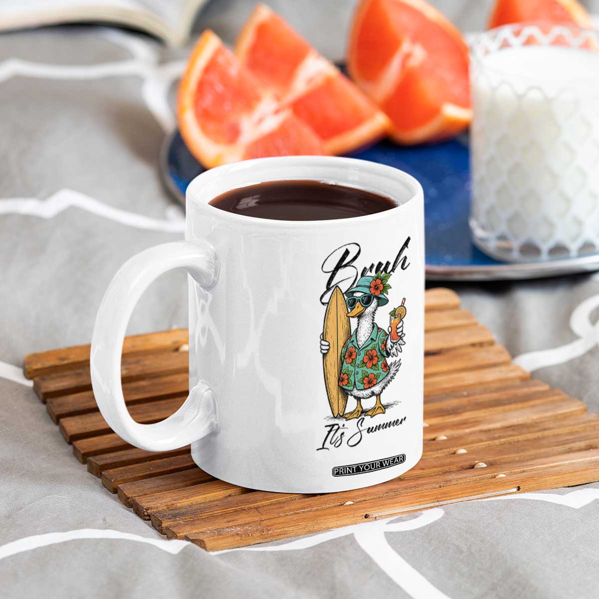 Bruh Its Summer Coffee Mug Funny Hawaiian Goose Surfer Graphic TS12 Print Your Wear
