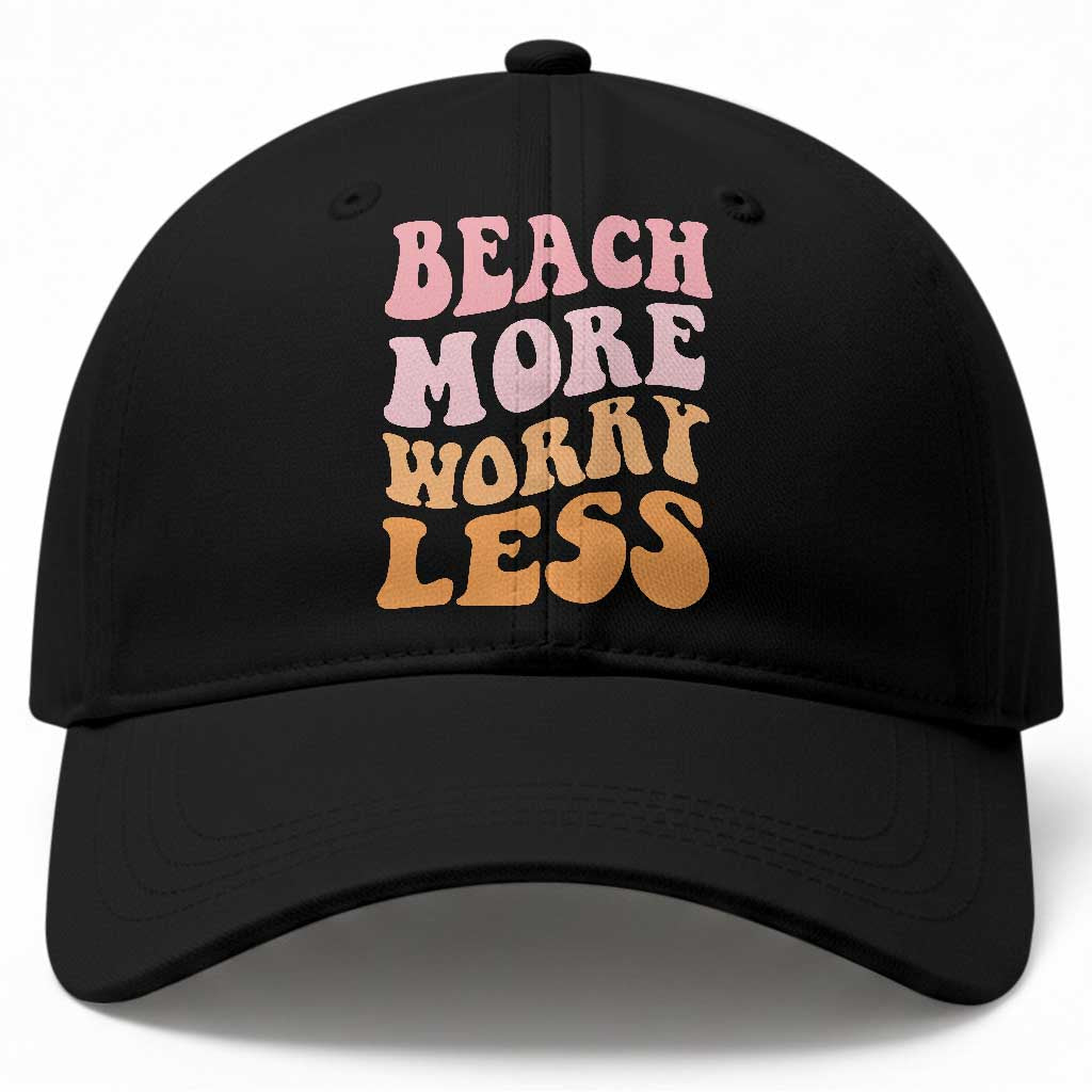 Beach More Worry Less Baseball Cap Boho Summer Vacation TS12 Print Your Wear