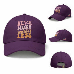 Beach More Worry Less Baseball Cap Boho Summer Vacation TS12 Baseball Cap Universal Fit Purple Print Your Wear