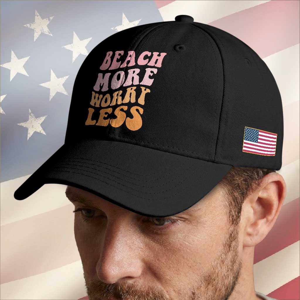 Beach More Worry Less Baseball Cap Boho Summer Vacation TS12 Print Your Wear