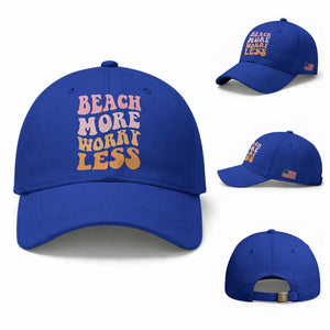 Beach More Worry Less Baseball Cap Boho Summer Vacation TS12 Baseball Cap Universal Fit Royal Blue Print Your Wear