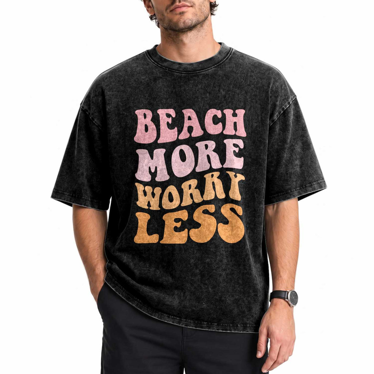 Beach More Worry Less Washed Cotton T-Shirt Boho Summer Vacation