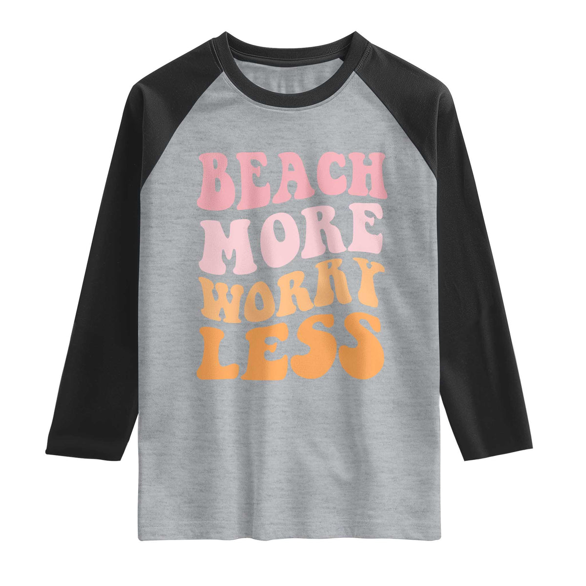 Beach More Worry Less Raglan Shirt Boho Summer Vacation TS12 Heather Gray Black Print Your Wear