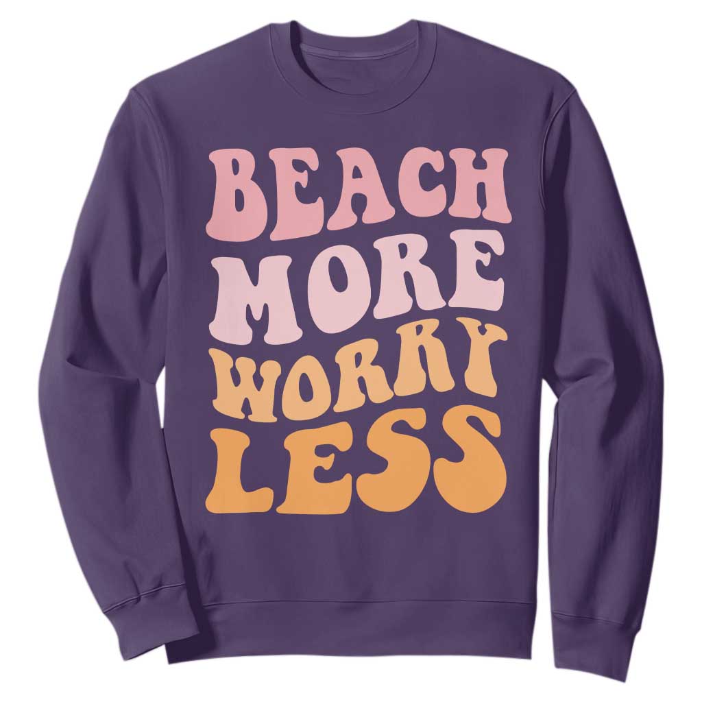 Beach More Worry Less Sweatshirt Boho Summer Vacation TS12 Purple Print Your Wear