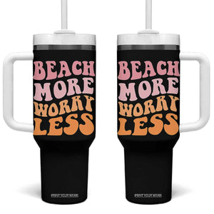 Beach More Worry Less Tumbler With Handle Boho Summer Vacation TS12 One Size: 40 oz Black Print Your Wear