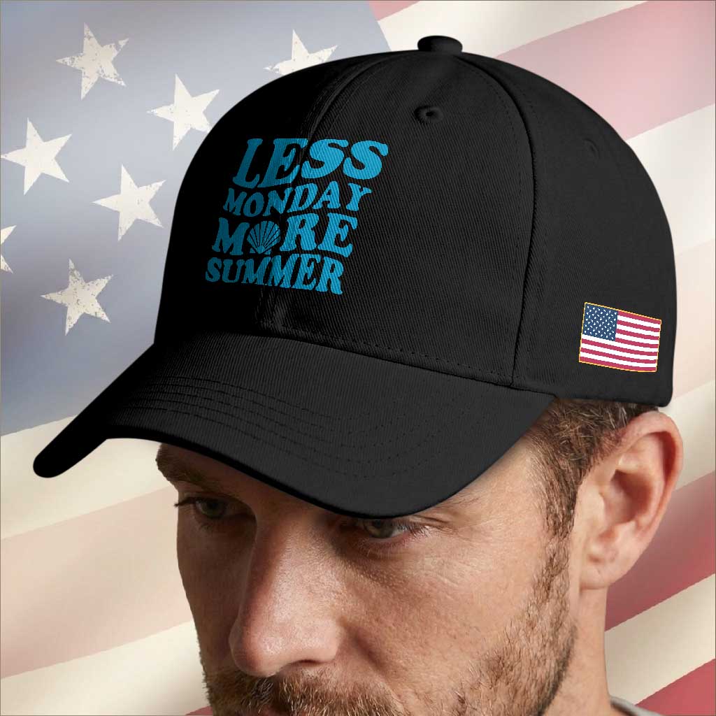 Less Monday More Summer Baseball Cap Retro Beach Seashell Graphic TS12 Print Your Wear