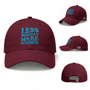 Less Monday More Summer Baseball Cap Retro Beach Seashell Graphic TS12 Baseball Cap Universal Fit Maroon Print Your Wear