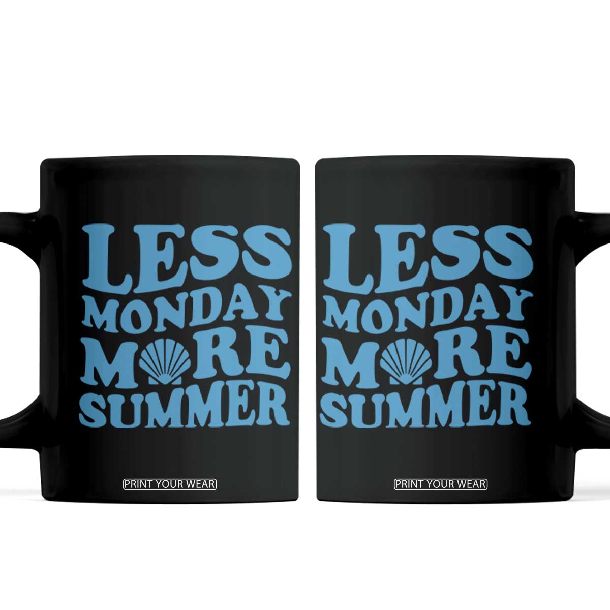 Less Monday More Summer Coffee Mug Retro Beach Seashell Graphic TS12 Black Print Your Wear