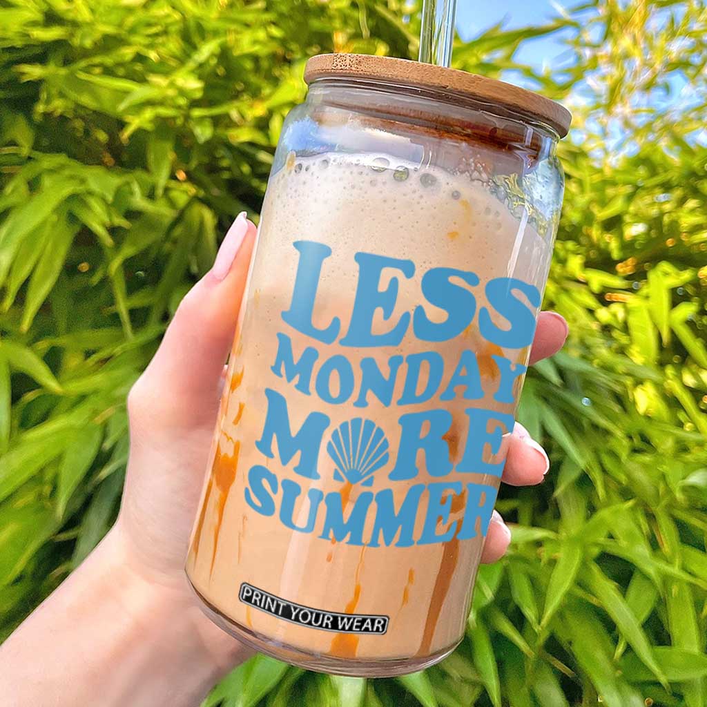 Less Monday More Summer Glass Can Retro Beach Seashell Graphic TS12 Black Print Your Wear