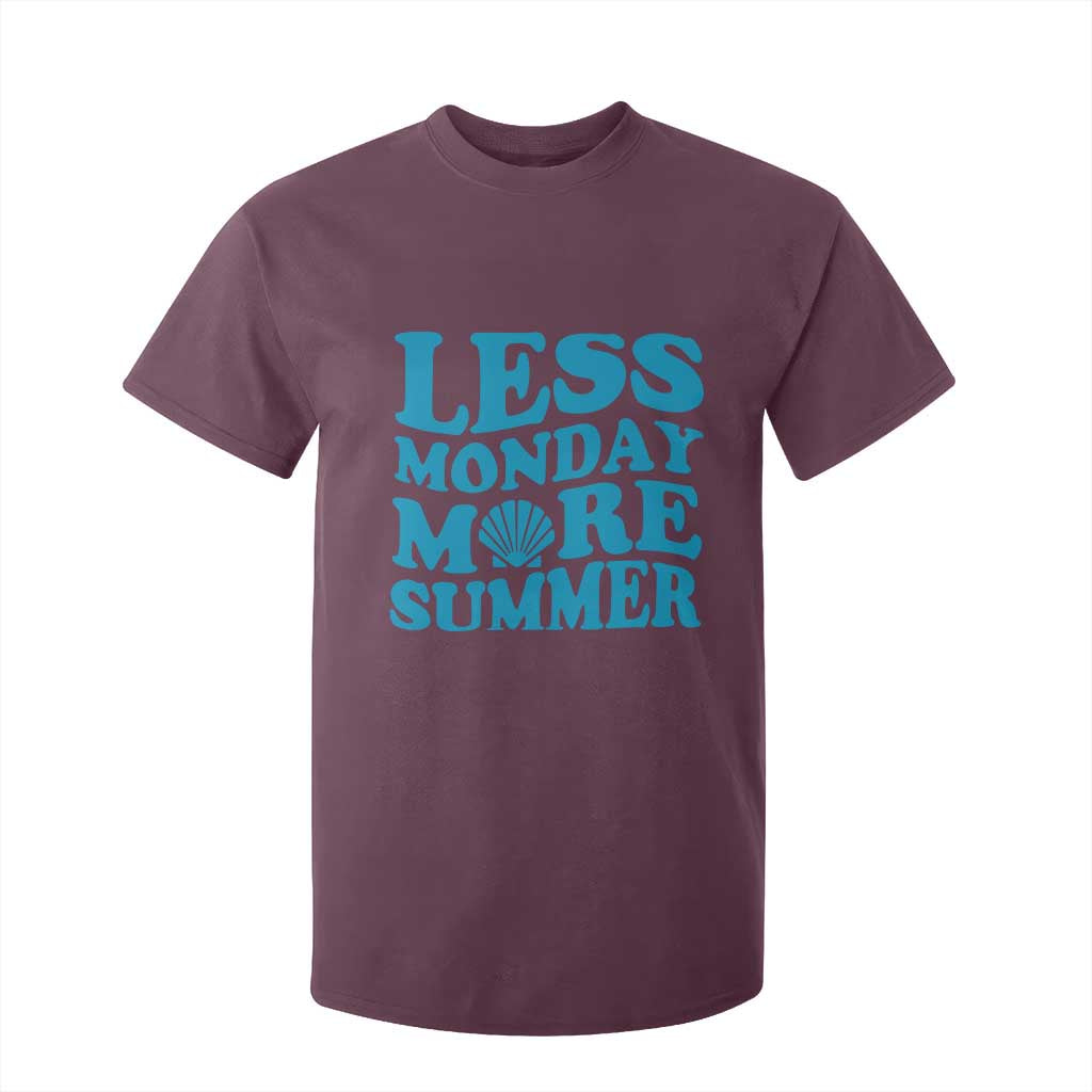 Less Monday More Summer T Shirt For Kid Retro Beach Seashell Graphic TS12 Maroon Print Your Wear
