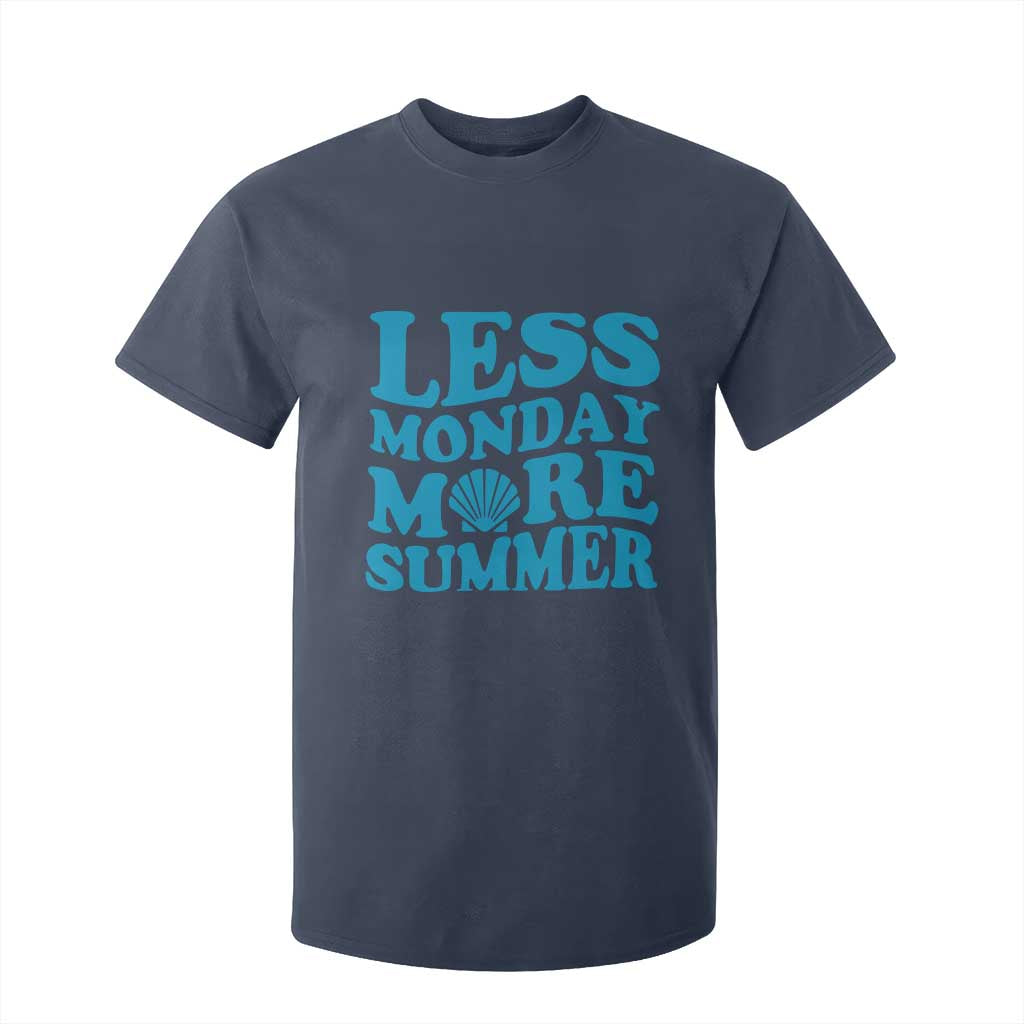 Less Monday More Summer T Shirt For Kid Retro Beach Seashell Graphic TS12 Navy Print Your Wear