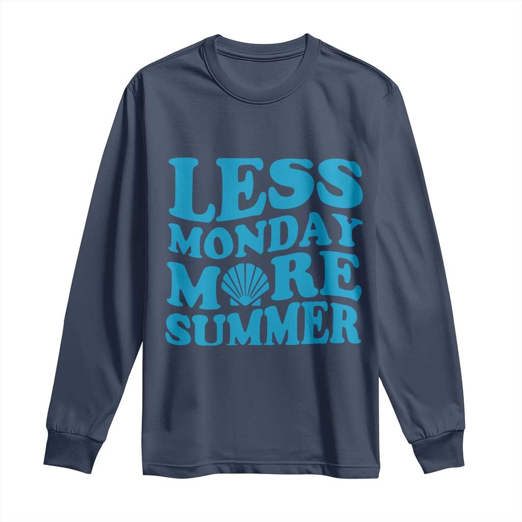 Less Monday More Summer Long Sleeve Shirt Retro Beach Seashell Graphic TS12 Navy Print Your Wear