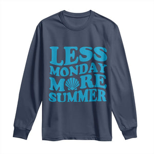 Less Monday More Summer Long Sleeve Shirt Retro Beach Seashell Graphic TS12 Navy Print Your Wear