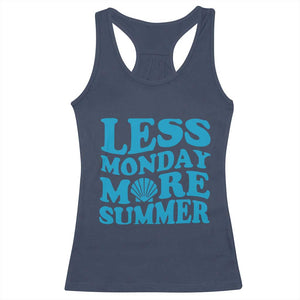 Less Monday More Summer Racerback Tank Top Retro Beach Seashell Graphic TS12 Navy Print Your Wear