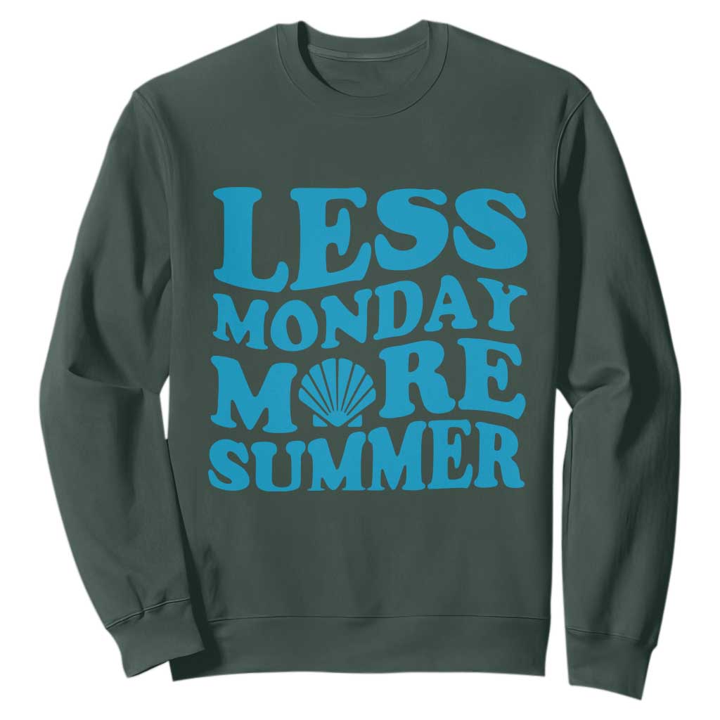 Less Monday More Summer Sweatshirt Retro Beach Seashell Graphic TS12 Dark Forest Green Print Your Wear