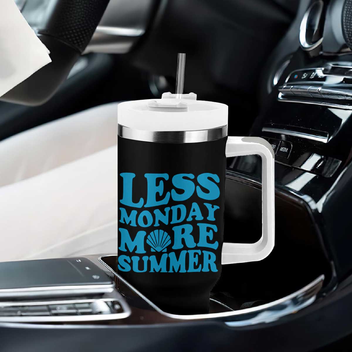 Less Monday More Summer Tumbler With Handle Retro Beach Seashell Graphic TS12 Print Your Wear
