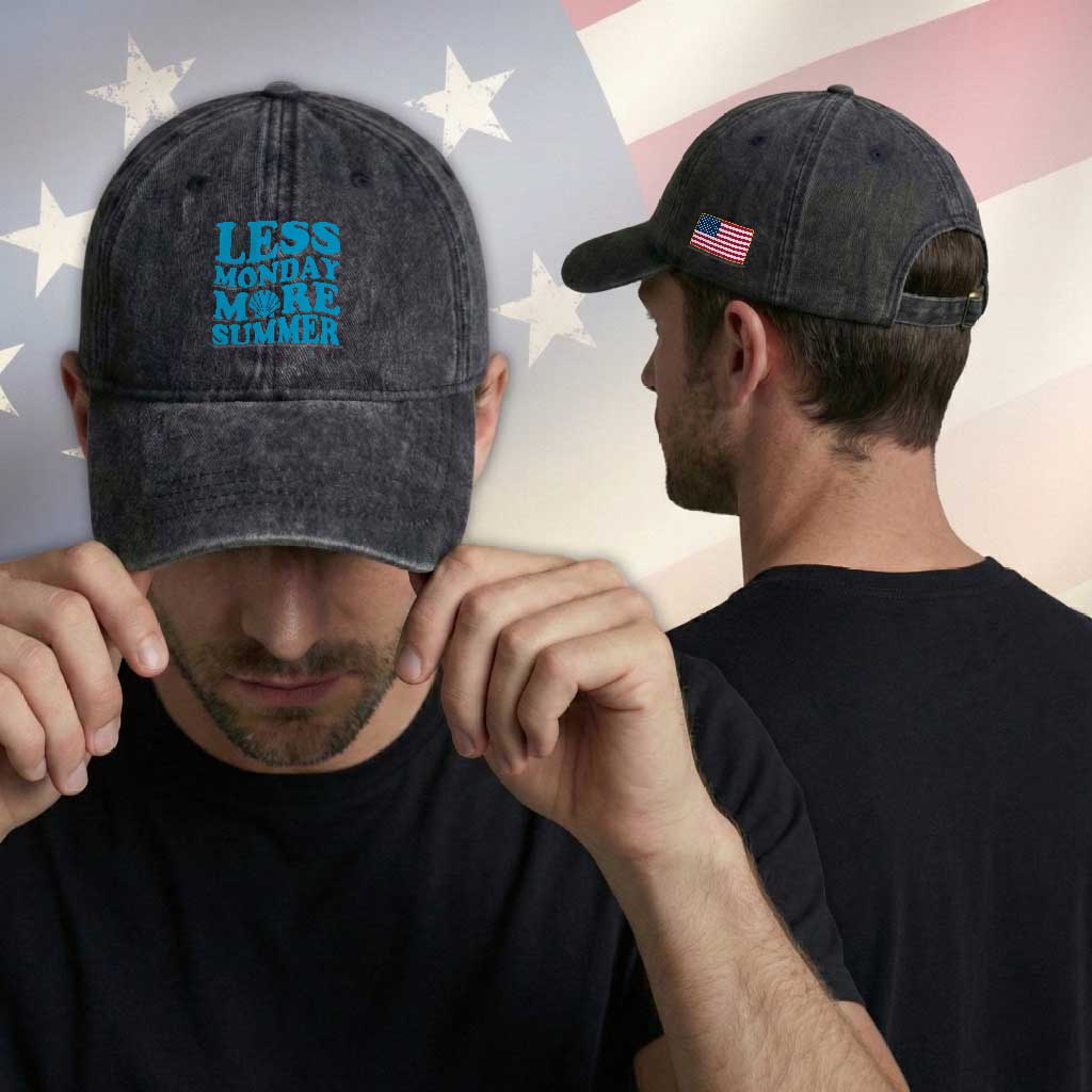 Less Monday More Summer Washed Cotton Baseball Cap Retro Beach Seashell Graphic TS12 Print Your Wear