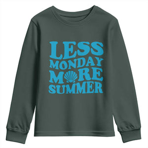 Less Monday More Summer Youth Sweatshirt Retro Beach Seashell Graphic TS12 Dark Forest Green Print Your Wear