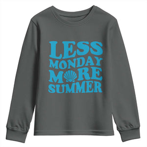 Less Monday More Summer Youth Sweatshirt Retro Beach Seashell Graphic TS12 Dark Heather Print Your Wear