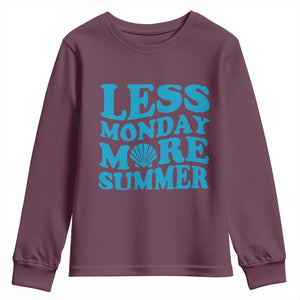 Less Monday More Summer Youth Sweatshirt Retro Beach Seashell Graphic TS12 Maroon Print Your Wear