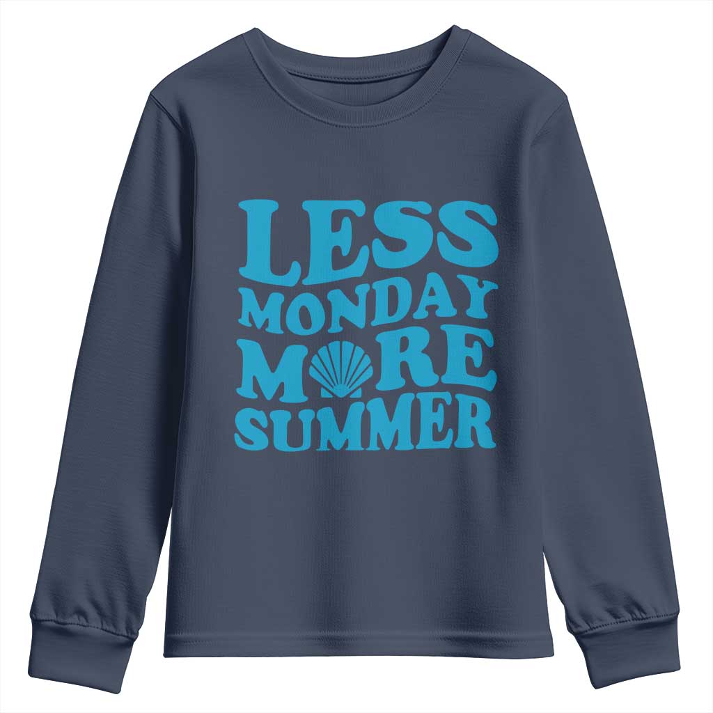 Less Monday More Summer Youth Sweatshirt Retro Beach Seashell Graphic TS12 Navy Print Your Wear