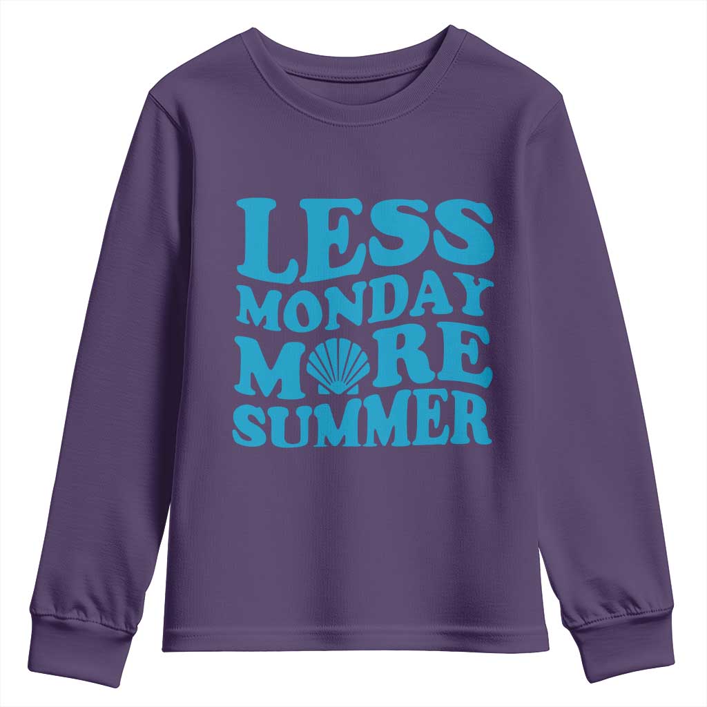 Less Monday More Summer Youth Sweatshirt Retro Beach Seashell Graphic TS12 Purple Print Your Wear