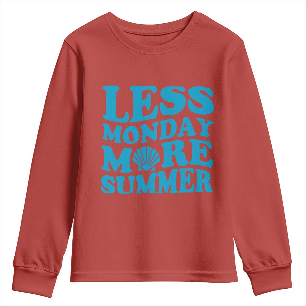 Less Monday More Summer Youth Sweatshirt Retro Beach Seashell Graphic TS12 Red Print Your Wear