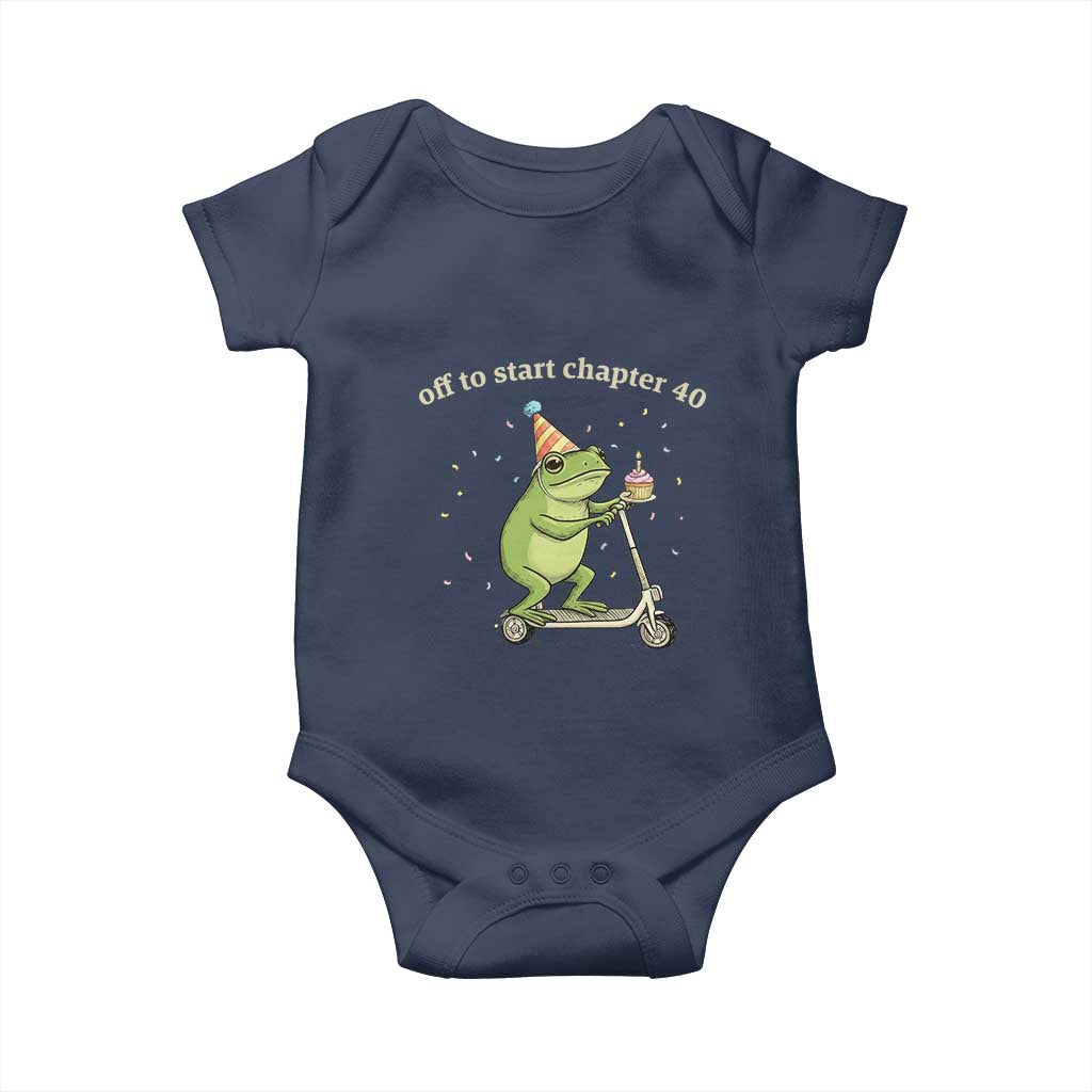 Off To Start Chapter 40 Baby Onesie Funny Frog Scooter 40th Birthday Gift TS12 Navy Print Your Wear