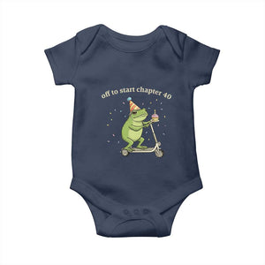 Off To Start Chapter 40 Baby Onesie Funny Frog Scooter 40th Birthday Gift TS12 Navy Print Your Wear