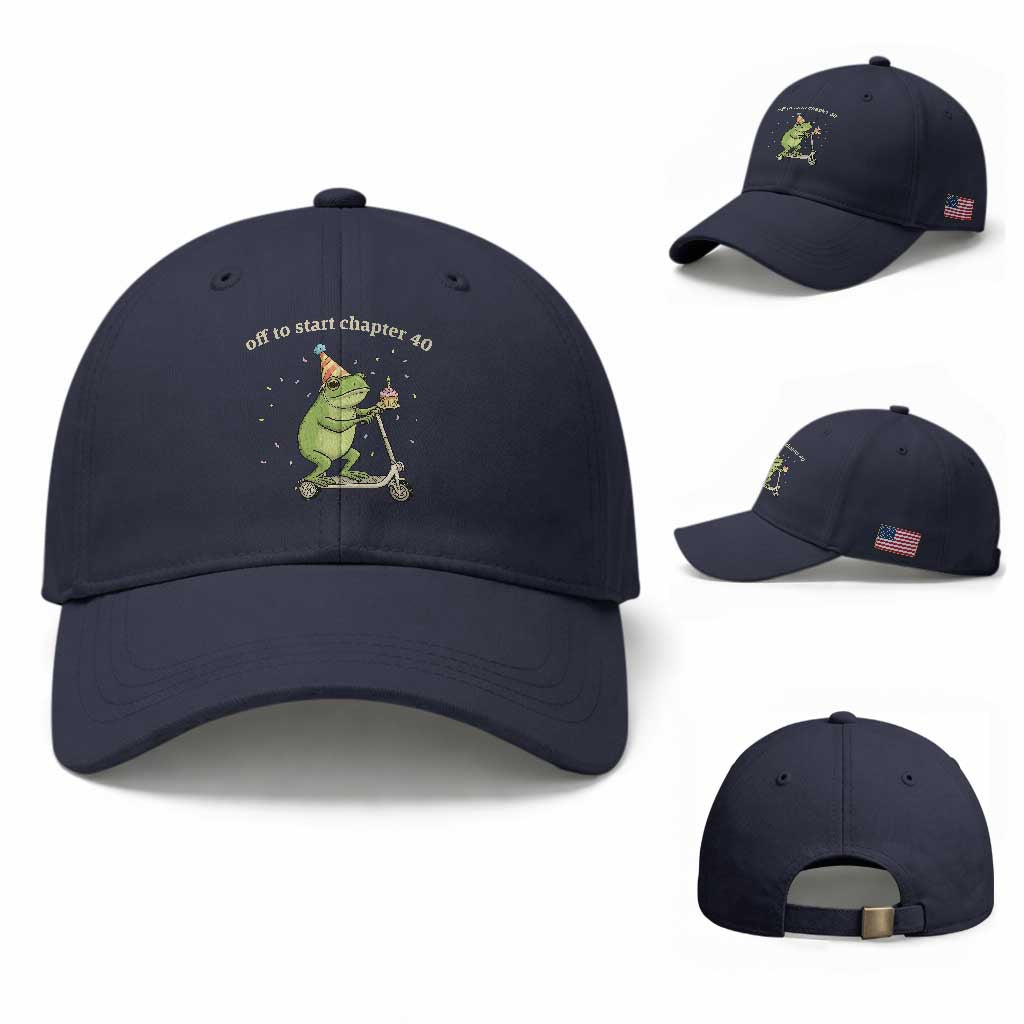 Off To Start Chapter 40 Baseball Cap Funny Frog Scooter 40th Birthday Gift TS12 Baseball Cap Universal Fit Navy Print Your Wear