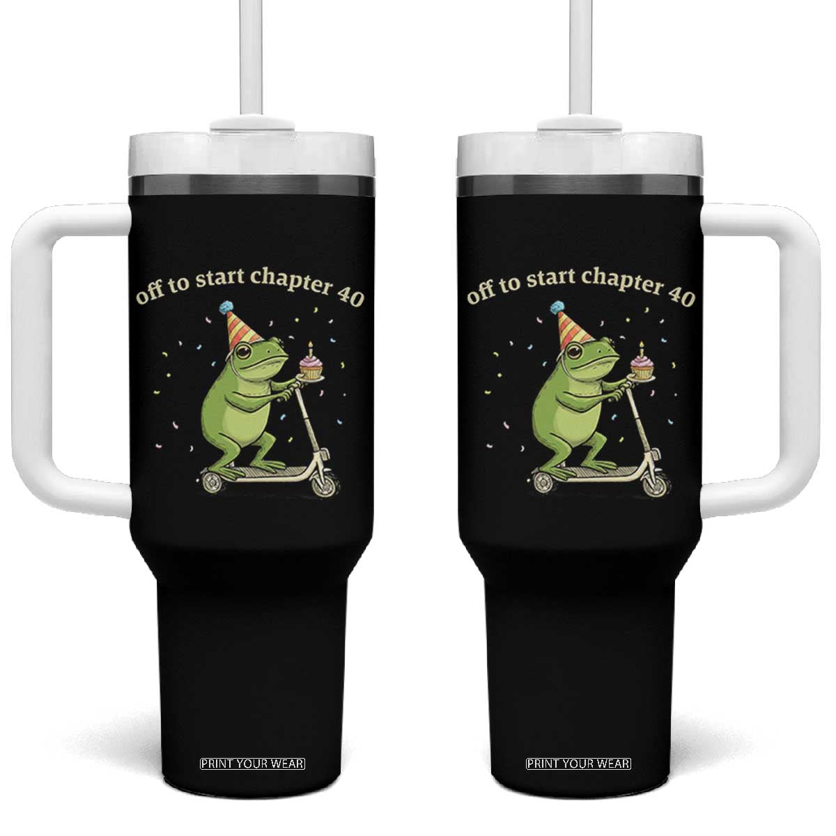 Off To Start Chapter 40 Tumbler With Handle Funny Frog Scooter 40th Birthday Gift TS12 One Size: 40 oz Black Print Your Wear