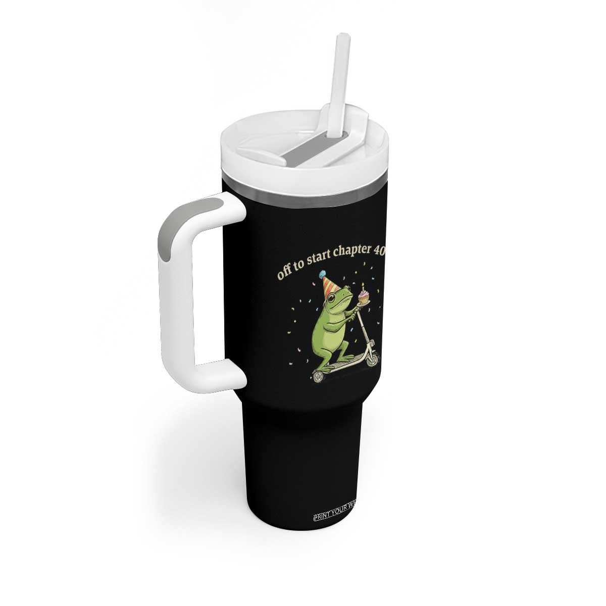 Off To Start Chapter 40 Tumbler With Handle Funny Frog Scooter 40th Birthday Gift TS12 Print Your Wear