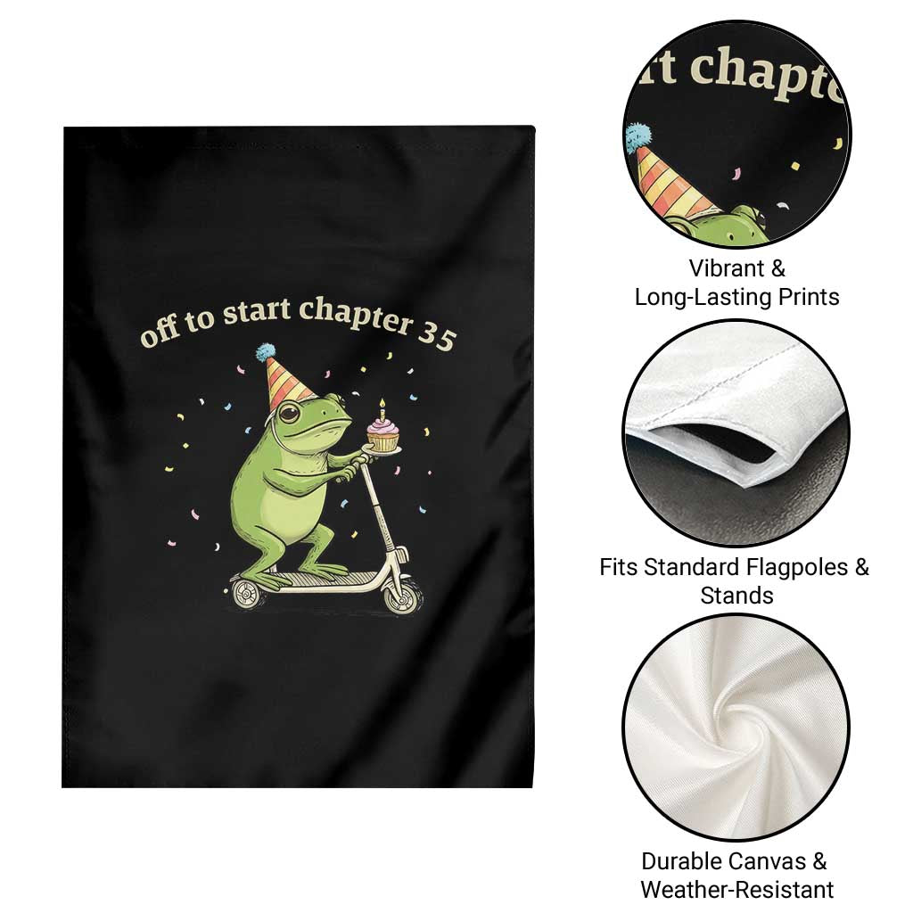 Off To Start Chapter 35 Garden Flag Funny Frog Scooter 35th Birthday Gift TS12 Print Your Wear