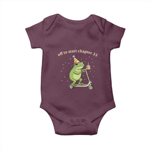 Off To Start Chapter 35 Baby Onesie Funny Frog Scooter 35th Birthday Gift TS12 Maroon Print Your Wear