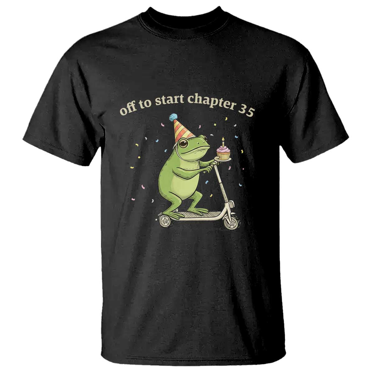 Off To Start Chapter 35 T Shirt Funny Frog Scooter 35th Birthday Gift TS12 Black Print Your Wear