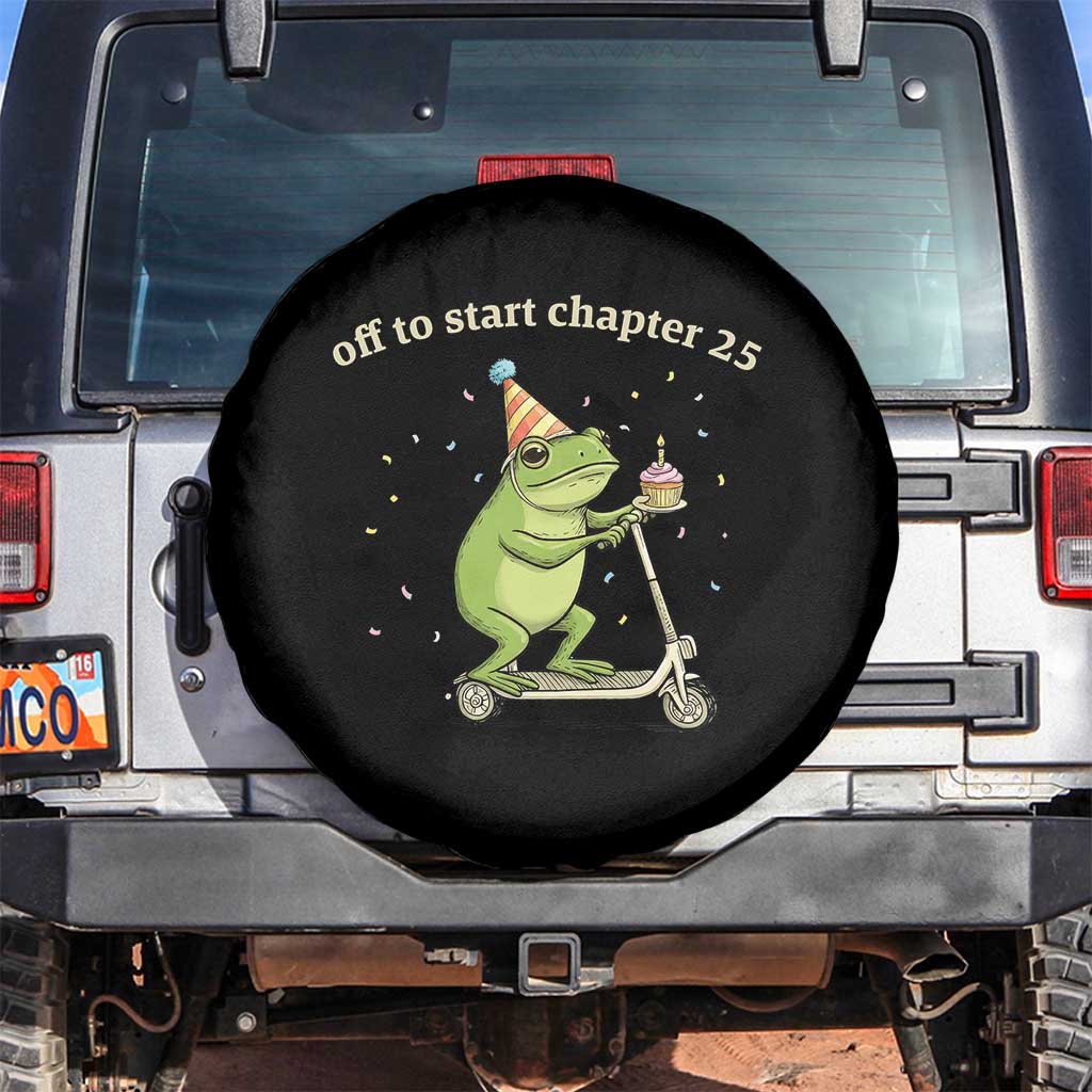 Off To Start Chapter 25 Spare Tire Cover Funny Frog Scooter 25th Birthday Gift TS12 No hole Black Print Your Wear