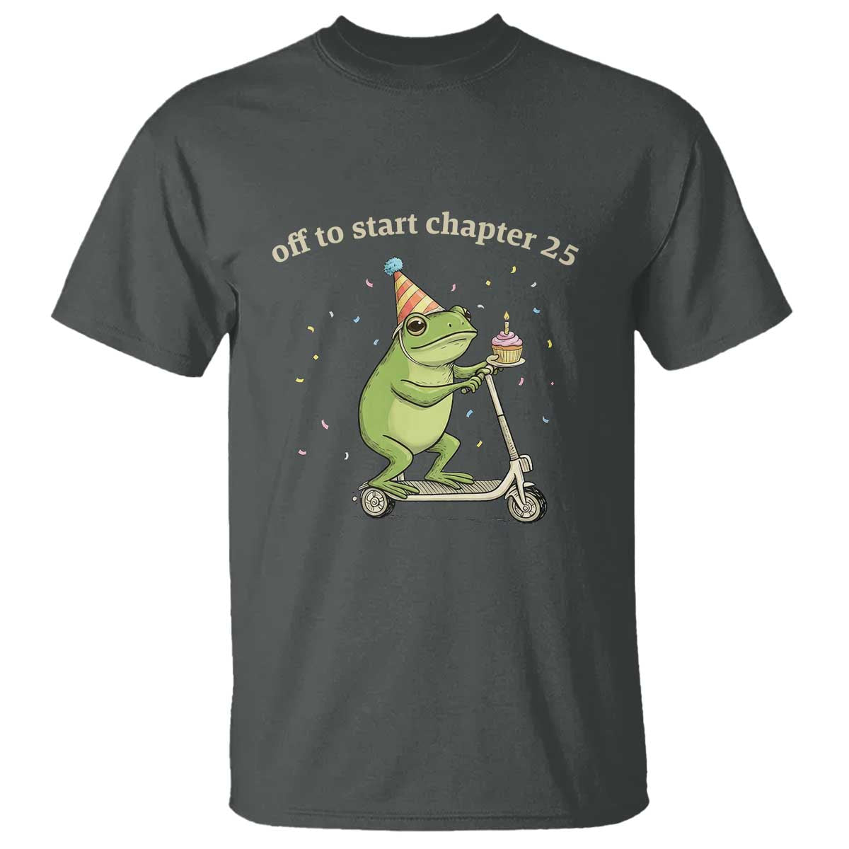 Off To Start Chapter 25 T Shirt Funny Frog Scooter 25th Birthday Gift TS12 Dark Heather Print Your Wear