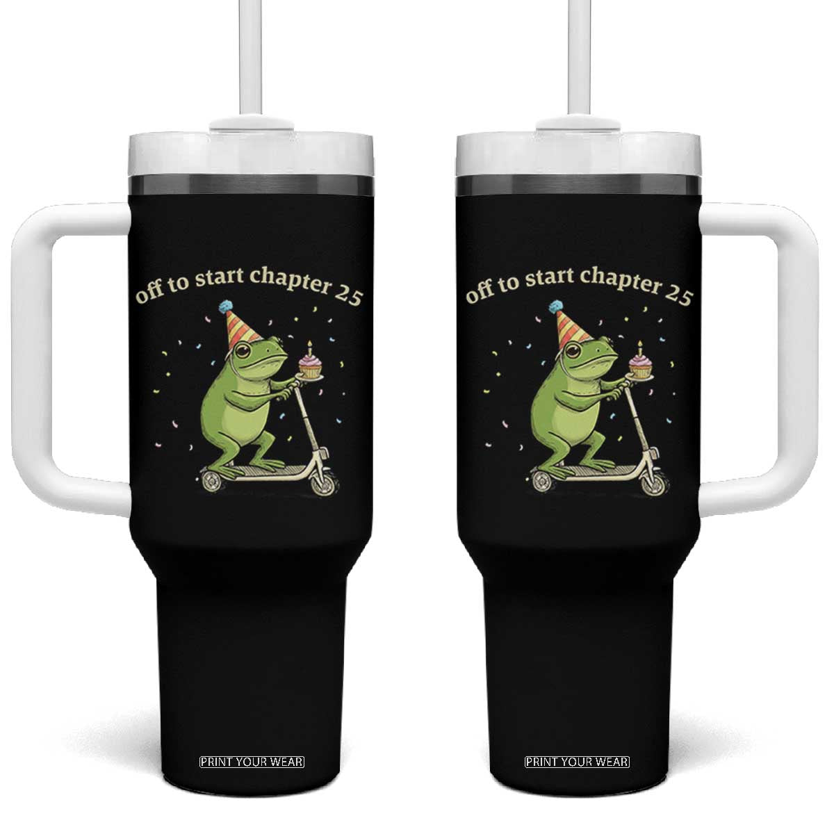 Off To Start Chapter 25 Tumbler With Handle Funny Frog Scooter 25th Birthday Gift TS12 One Size: 40 oz Black Print Your Wear