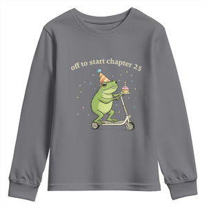 Off To Start Chapter 25 Youth Sweatshirt Funny Frog Scooter 25th Birthday Gift TS12 Charcoal Print Your Wear
