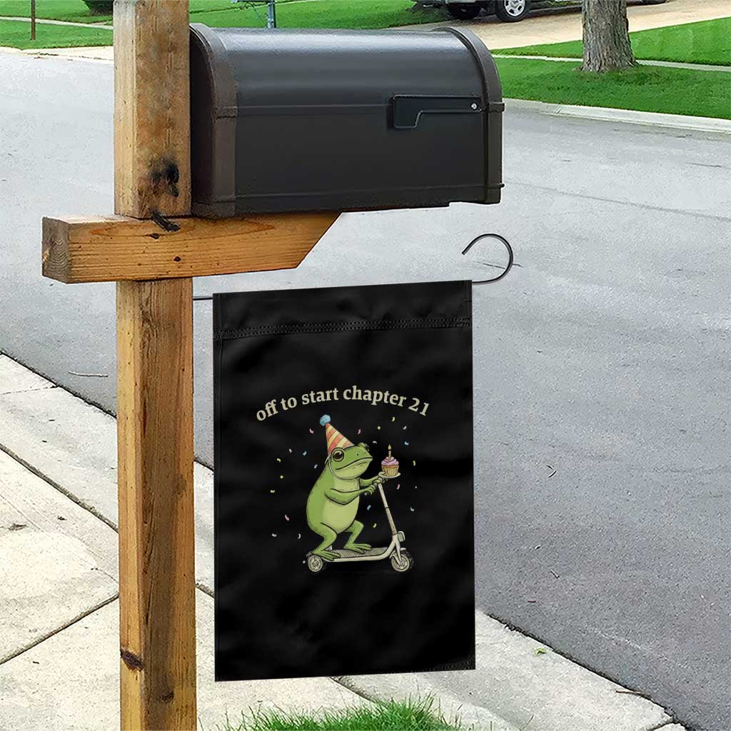 Off To Start Chapter 21 Garden Flag Funny Frog Scooter 21st Birthday Gift TS12 Print Your Wear
